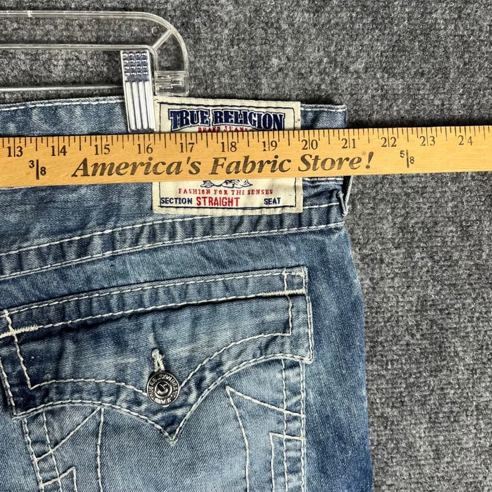 True Religion Straight Leg Jeans Mens 40 Blue Contrast Stitch Medium Wash Denim
